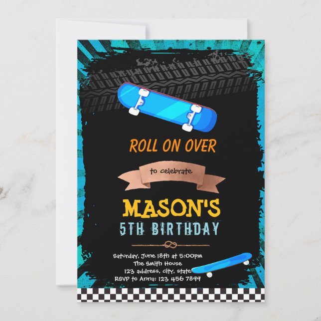 Invitation d'anniversaire skateboard (Devant)