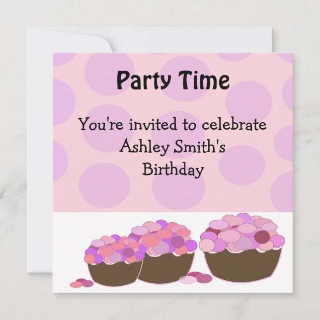 Invitation d'anniversaire Smartie Cupcake (Devant)