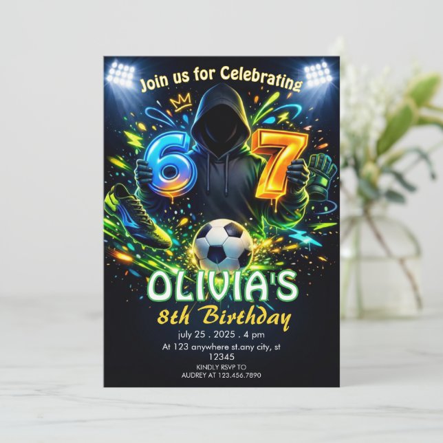 Invitation d'anniversaire Soccer 6–7 Meme Thème Fo (Debout devant)