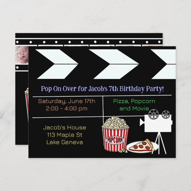 Invitation d'anniversaire Soirée Cinéma (Devant / Derrière)