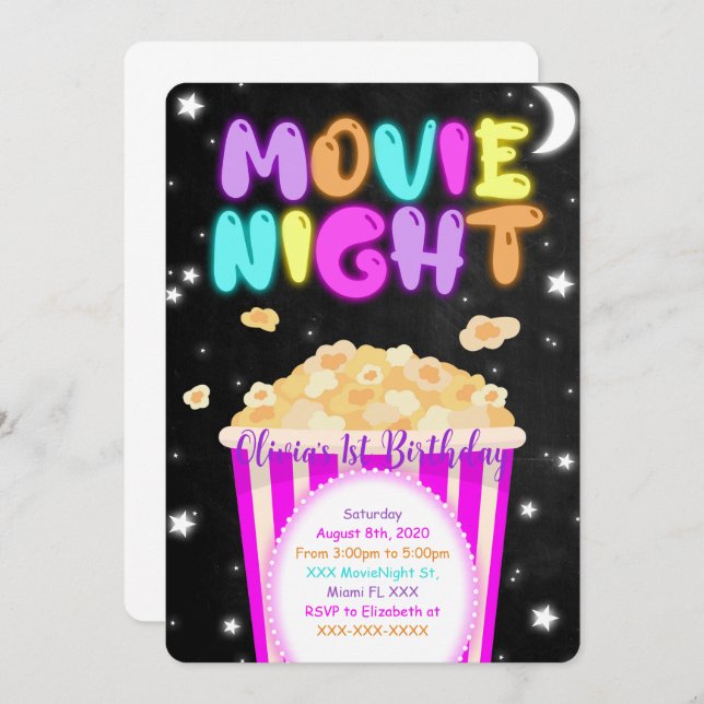 Invitation d'anniversaire soirée cinéma (Devant / Derrière)