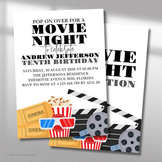 Invitation d'anniversaire Soirée Cinéma Fun (Créateur téléchargé)