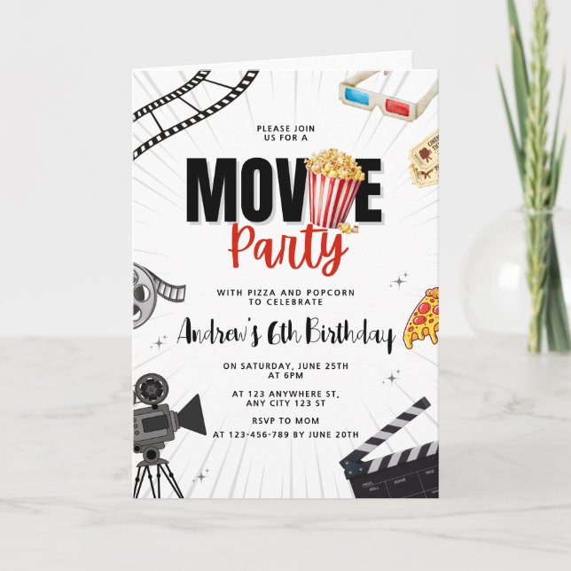 Invitation d'anniversaire Soirée Cinéma, Pyjama Pa (Devant)