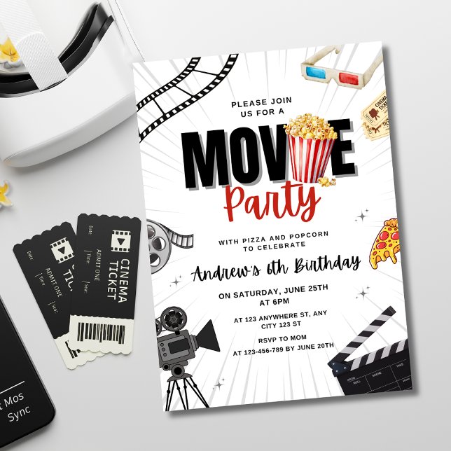 Invitation d'anniversaire Soirée Cinéma, Pyjama Pa (Créateur téléchargé)