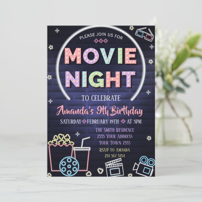 Invitation d'anniversaire Soirée Cinéma Sous les É (Debout devant)