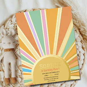 invitation d'anniversaire soleil doré grand avec r