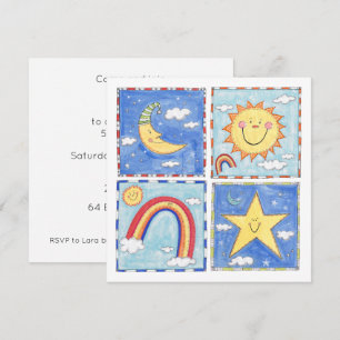 Invitation d'anniversaire Soleil, Lune, Étoile et