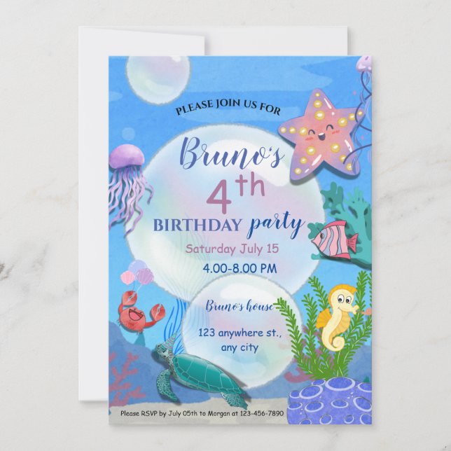 Invitation d'anniversaire sous la mer (Devant)