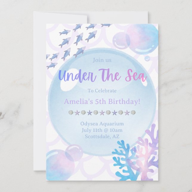 Invitation d'anniversaire sous la mer (Devant)
