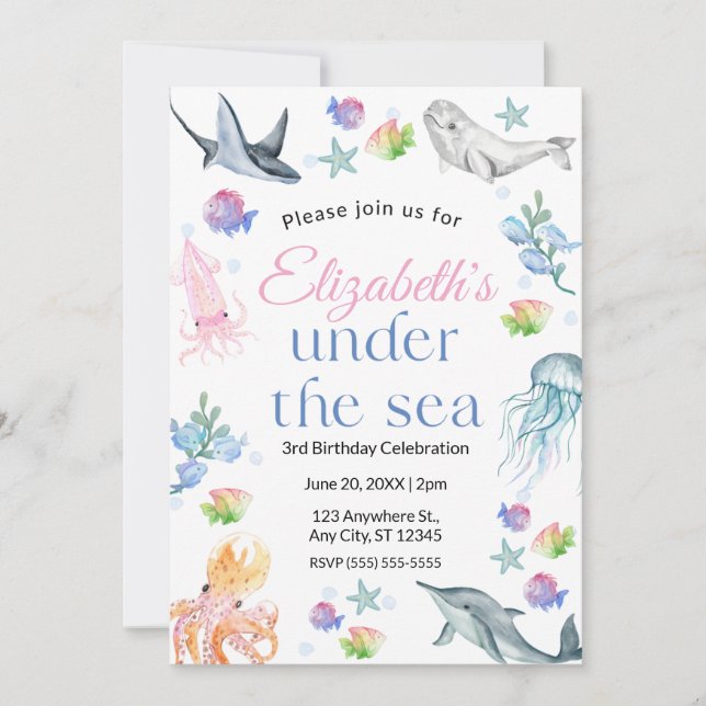 Invitation d'anniversaire sous la mer (Devant)