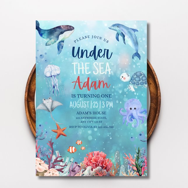 Invitation d'anniversaire sous la mer, Animaux de  (Créateur téléchargé)