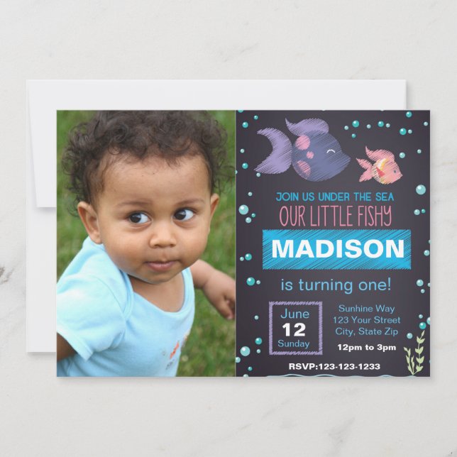 Invitation d'anniversaire sous la mer avec photo (Devant)