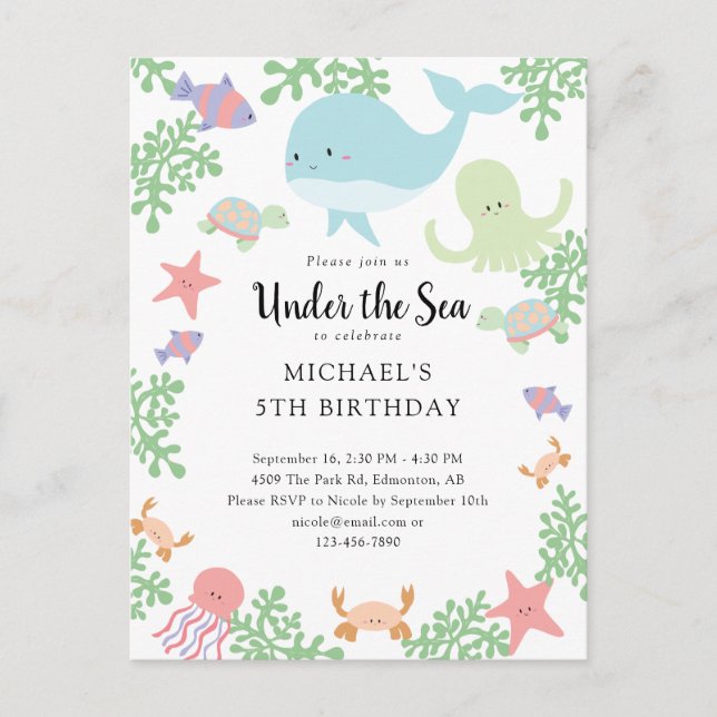 Invitation d'anniversaire sous la mer Baleine Océa (Devant)