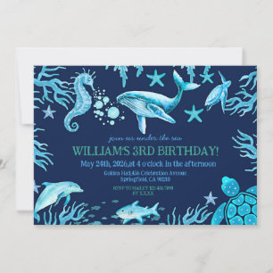Invitation d'anniversaire sous la mer, garçon océa