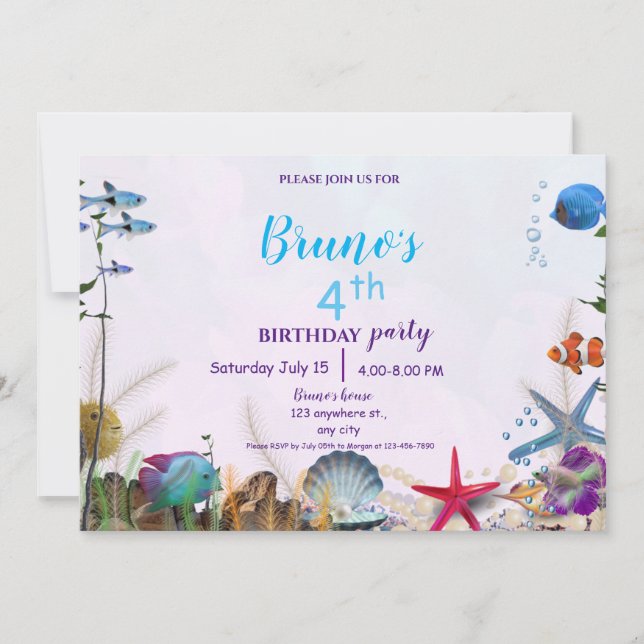 Invitation d'anniversaire sous-marin (Devant)