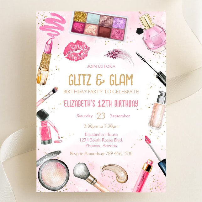 Invitation d'anniversaire Spa Party Glitz et Glam (Créateur téléchargé)