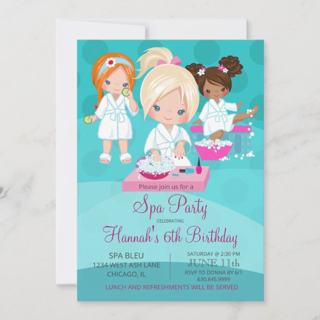 Invitation d'anniversaire spa pour les filles (Devant)