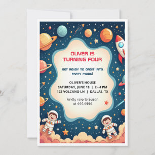 Invitation d'anniversaire Space Boy Astronaut Cart