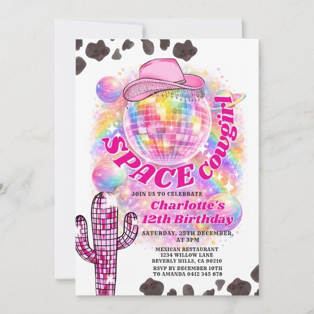 Invitation d'anniversaire Space Cowgirl | Disco Co (Devant)