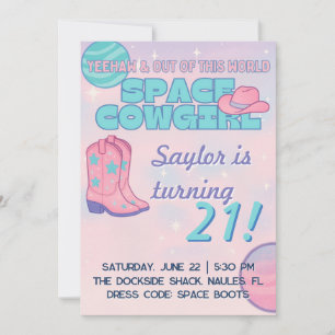 Invitation d'anniversaire Space Cowgirl Pastel C
