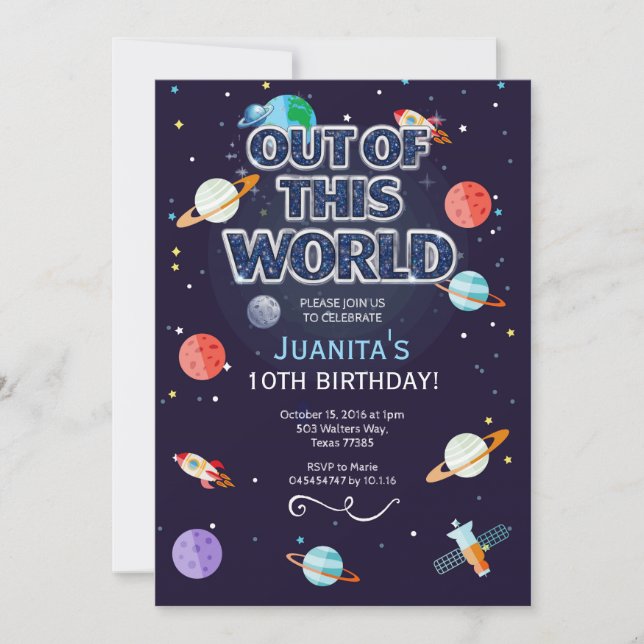 Invitation d'anniversaire Space Star hors de ce mo (Devant)