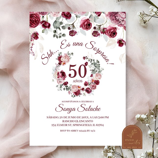 Invitation d'anniversaire Spanish Blush et Burgund (Créateur téléchargé)