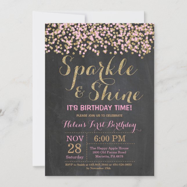Invitation d'anniversaire Sparkle and Shine Pink G (Devant)