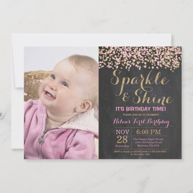 Invitation d'anniversaire Sparkle and Shine Pink G (Devant)