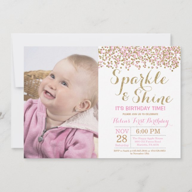 Invitation d'anniversaire Sparkle and Shine Pink G (Devant)