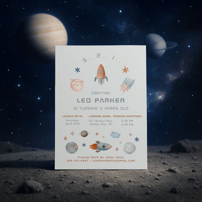 Invitation d'anniversaire spatial - Galaxy Rocket  (Créateur téléchargé)
