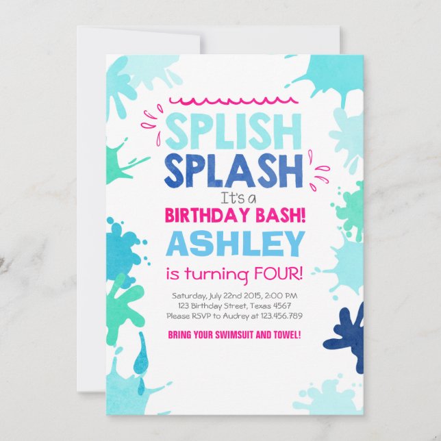 Invitation d'anniversaire Splish Splash (Devant)