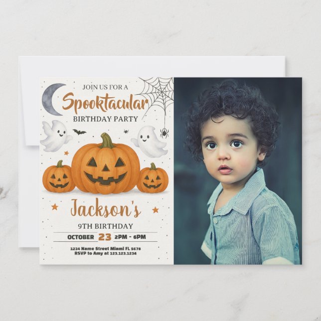 Invitation d'anniversaire Spooktacular avec photo (Devant)