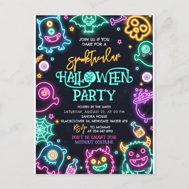 Invitation d'anniversaire Spooktacular Neon Hallow (Devant)