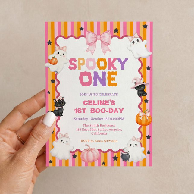 Invitation d'anniversaire Spooky One Rose Hallowee (Spooky One pink Halloween invitation for a cute and not-so-scary first birthday party.)