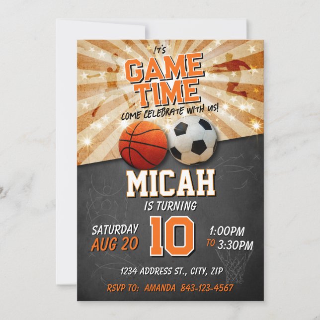 Invitation d'anniversaire sport basket-ball de foo (Devant)