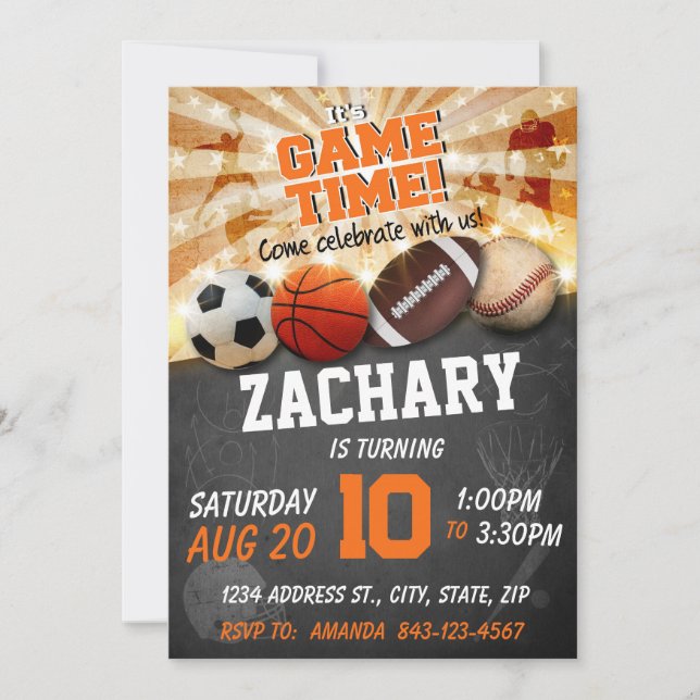 Invitation d'anniversaire sportif assortiment de b (Devant)