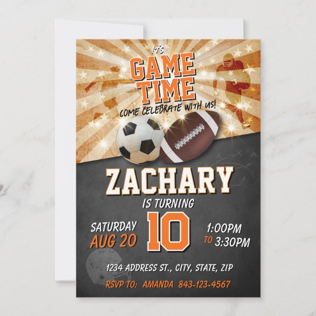 Invitation d'anniversaire sportif Football Footbal (Devant)