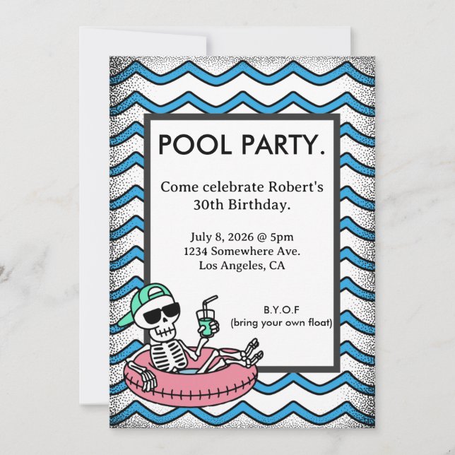 Invitation d'anniversaire squelette flottant à la  (Devant)