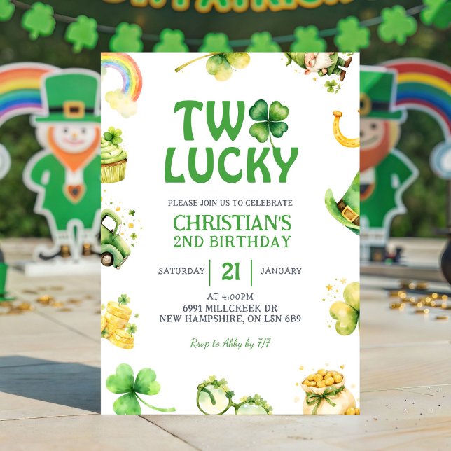 Invitation d'anniversaire St Patrick Two Lucky (Créateur téléchargé)