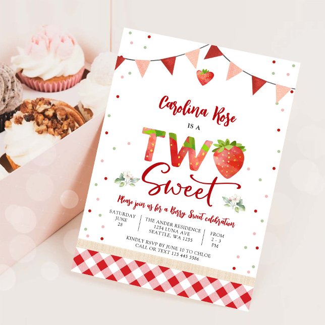 Invitation d'anniversaire Strawberry Two Sweet (Créateur téléchargé)