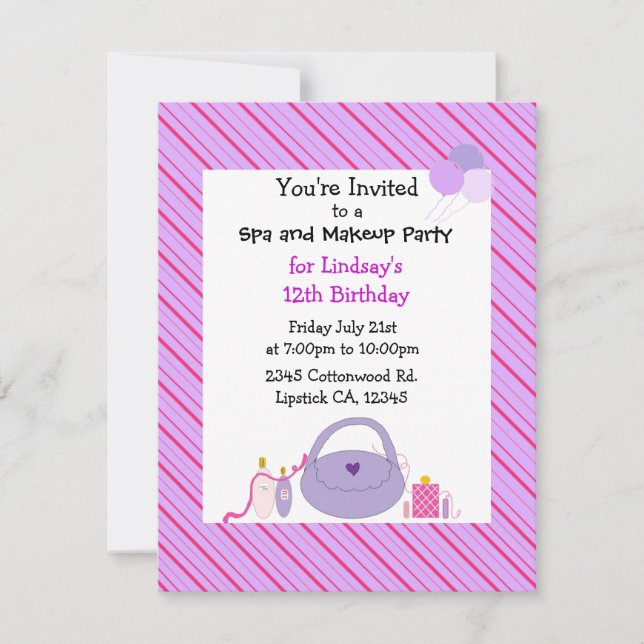 Invitation d'anniversaire Striped Spa et Maquillag (Devant)