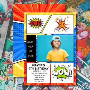 Invitation d'anniversaire style bande dessinée Pop