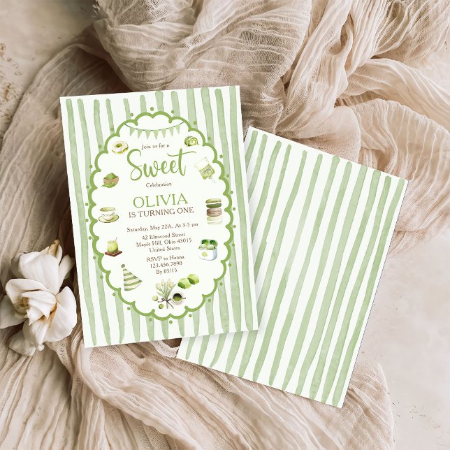 Invitation d'anniversaire sucrée au matcha vert (Créateur téléchargé)