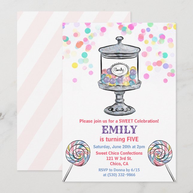 Invitation d'anniversaire sucrée pour tout âge - P (Devant / Derrière)