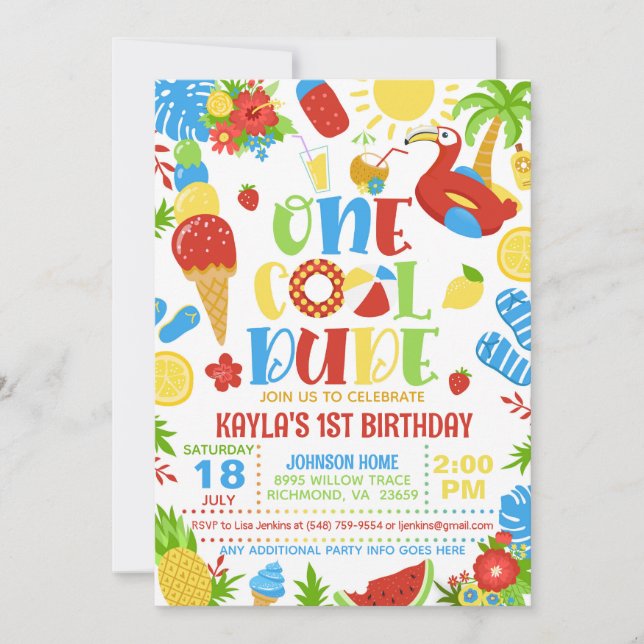 Invitation d'anniversaire Summer One Cool Dude 1st (Devant)