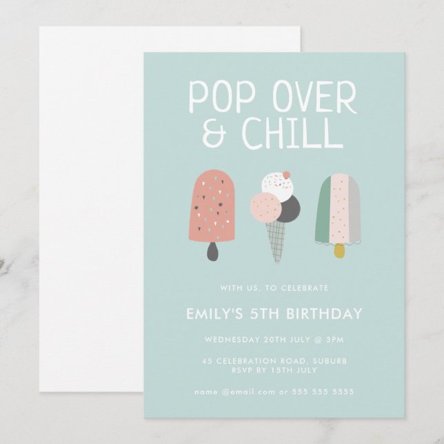 Invitation d'anniversaire Summer Pop Over & Chill  (Devant / Derrière)