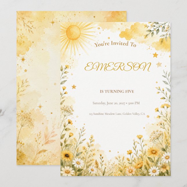 Invitation d'anniversaire Sunshine | Rayon de Sole (Devant / Derrière)
