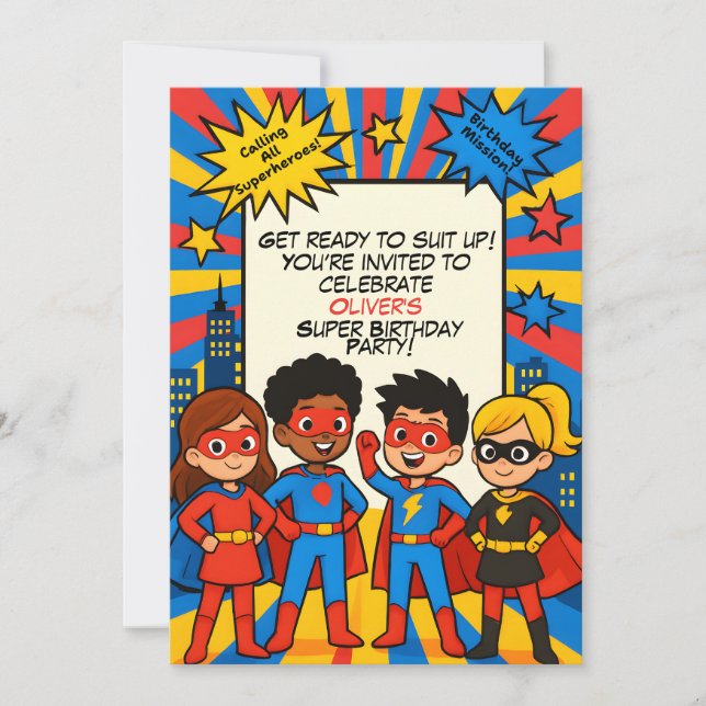 Invitation d'anniversaire Super-héros – Carte pers (Devant)