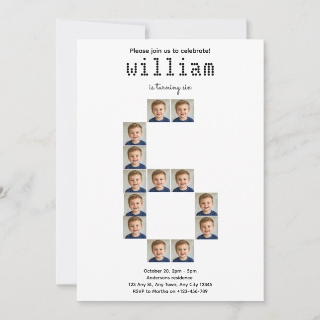 Invitation d'anniversaire Super Six pour collage d (Devant)