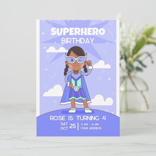 Invitation d'anniversaire Superhero, Anniversaire  (Debout devant)